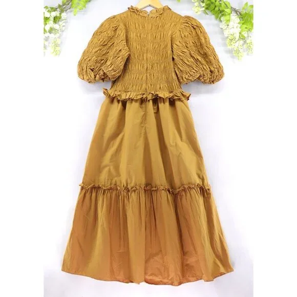 Sea New York Women's Rene Smocked Midi Dress Bronze Sz 6 - Picture 2 of 9